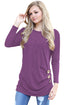 Purple Buttoned Side Long Sleeve Spring Autumn Womens Top